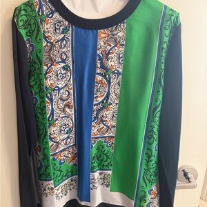 Tory Burch Blue and Green Long Sleeve Top